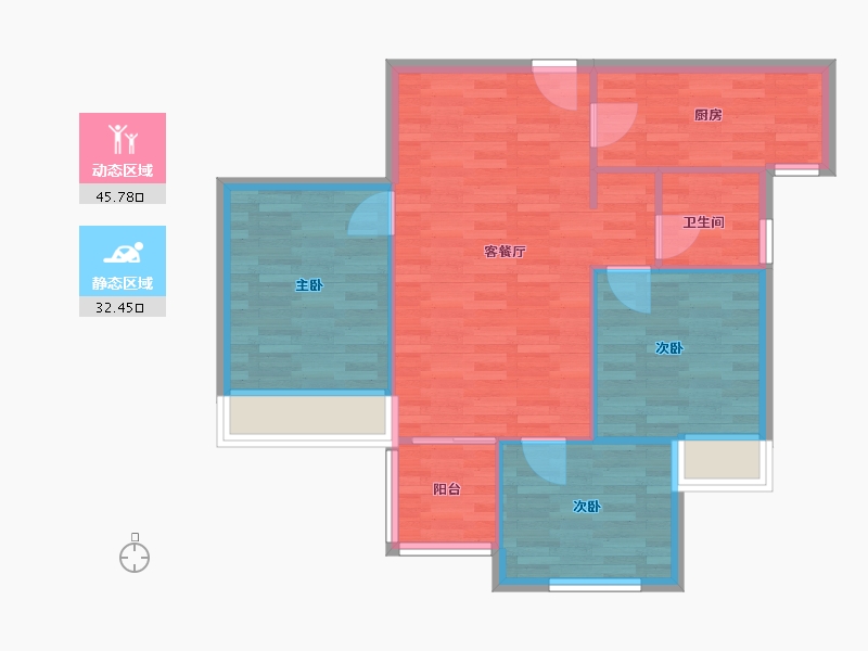 河南省-郑州市-美景麟起城89m²-71.20-户型库-动静分区