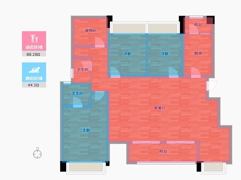 重庆-重庆市-中洲半岛城邦16号楼,17号楼122m²-119.31-户型库-动静分区