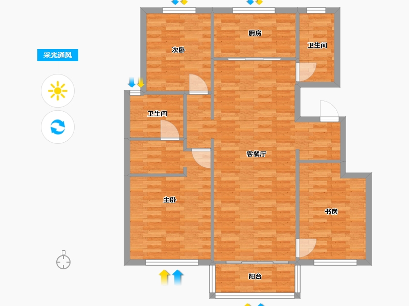 河南省-郑州市-融创城开中原宸院9,16,10,11,12,13,14,15号楼127m²-101.60-户型库-采光通风