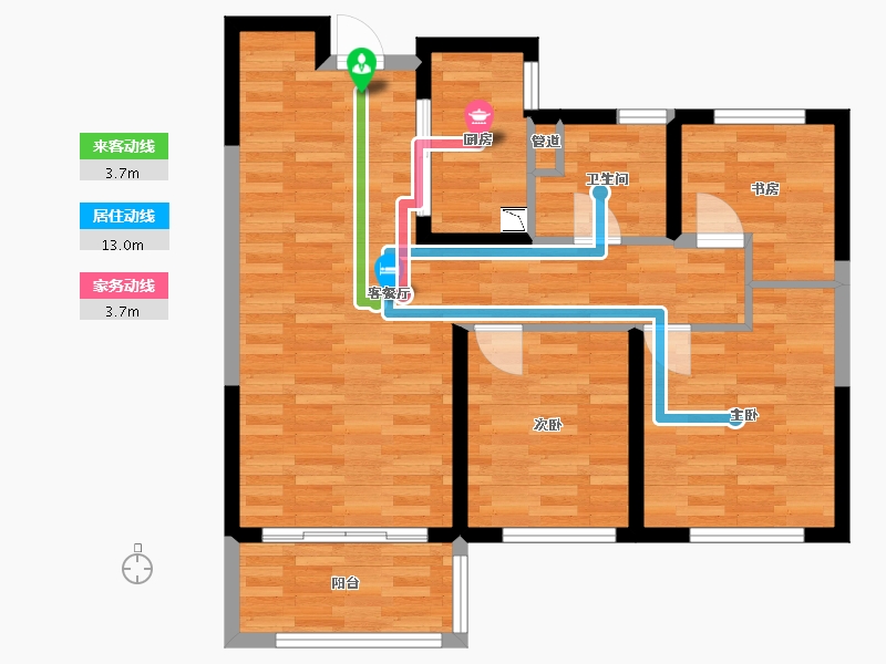 河南省-郑州市-融创城开中原宸院二期1,2,3,4,6,7,8,9,10号楼92m²-73.61-户型库-动静线