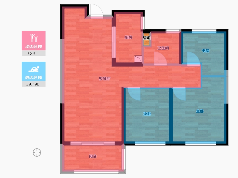 河南省-郑州市-融创城开中原宸院二期1,2,3,4,6,7,8,9,10号楼92m²-73.61-户型库-动静分区