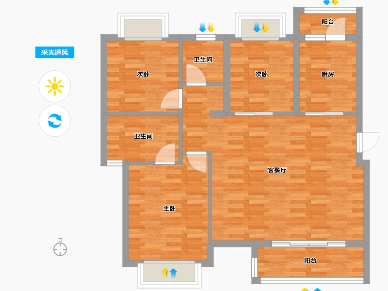 重庆-重庆市-中骏弘阳樾景台16号楼99㎡-82.77-户型库-采光通风