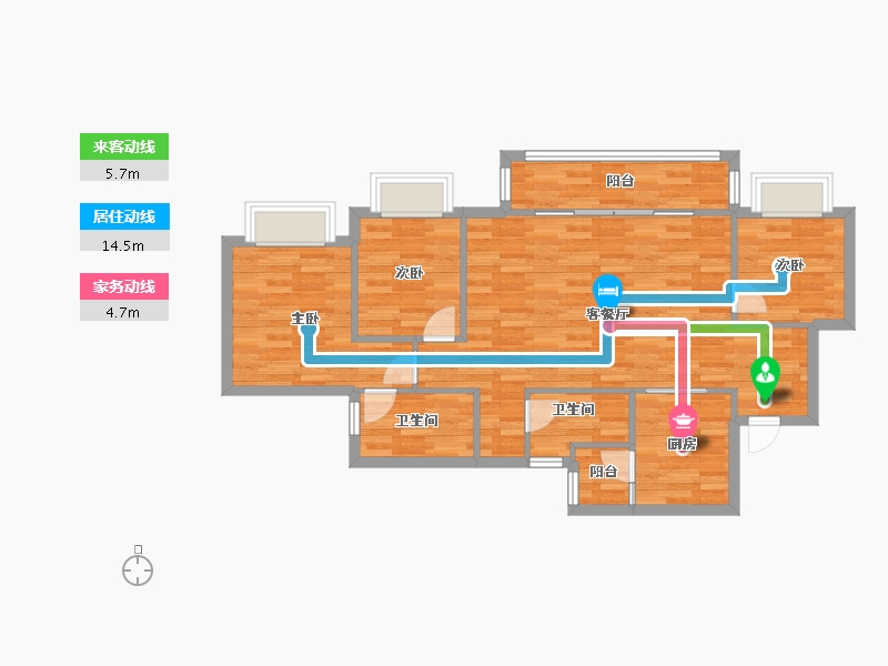 重庆-重庆市-中骏弘阳樾景台6号楼,7号楼,17号楼98㎡-83.23-户型库-动静线