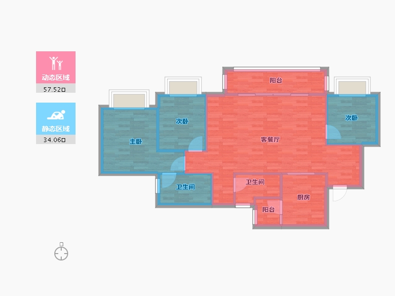 重庆-重庆市-中骏弘阳樾景台6号楼,7号楼,17号楼98㎡-83.23-户型库-动静分区