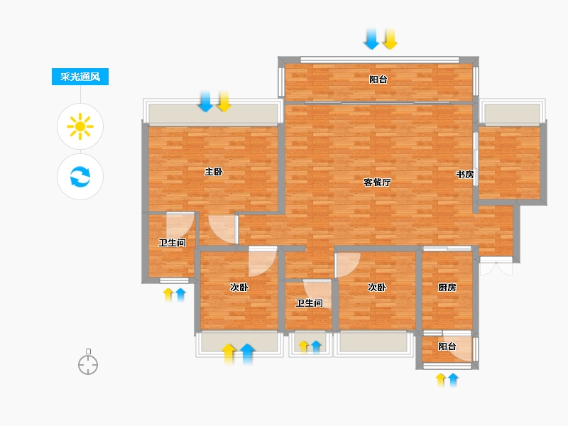 重庆-重庆市-融创溪山春晓2号地块2号楼,2号地块3号楼141.38m²-123.00-户型库-采光通风