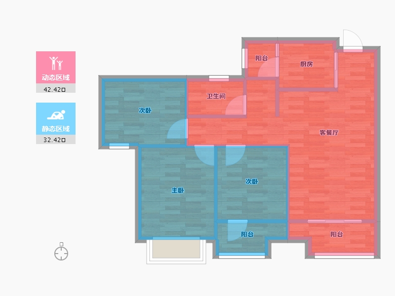 重庆-重庆市-中骏弘阳樾景台6号楼,7号楼,17号楼87㎡-67.36-户型库-动静分区