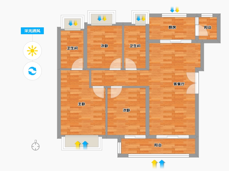 重庆-重庆市-融创溪山春晓14号楼套内面积82m²-79.76-户型库-采光通风