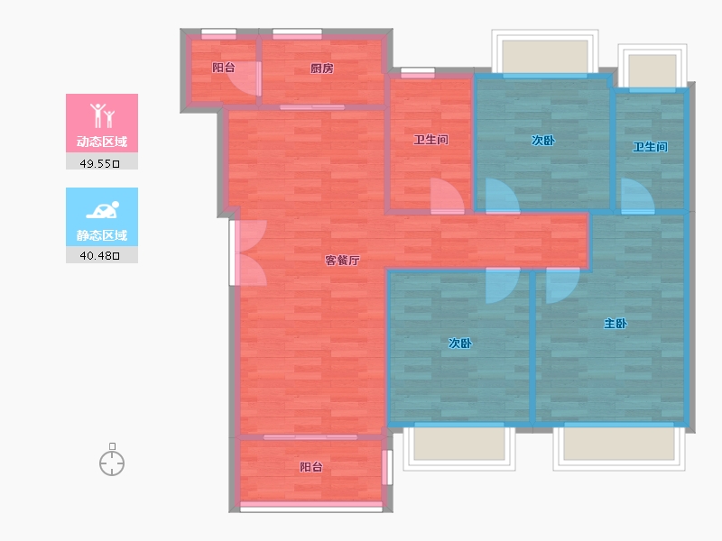 重庆-重庆市-融创合景珑锦学府1号楼,2号楼,4号楼,5号楼,19号楼,20号楼,26号楼-82.00-户型库-动静分区