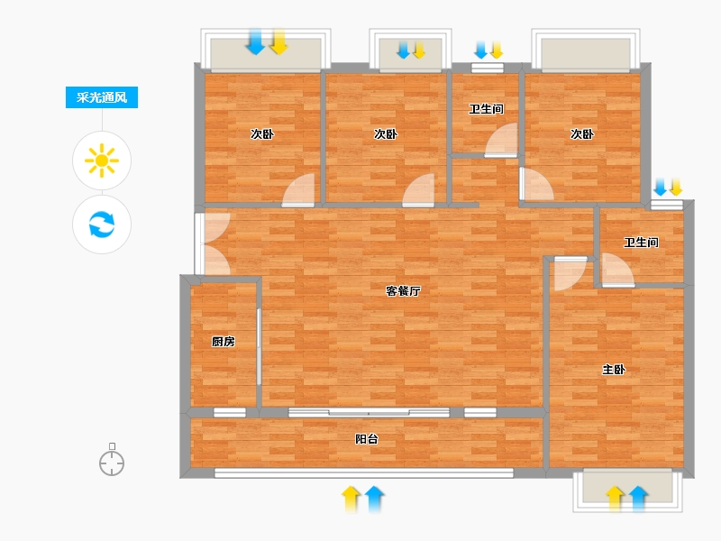 重庆-重庆市-融创合景珑锦学府12号楼127.34m²-104.65-户型库-采光通风