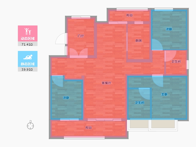 重庆-重庆市-桂语九里14号楼套内95m²-98.90-户型库-动静分区