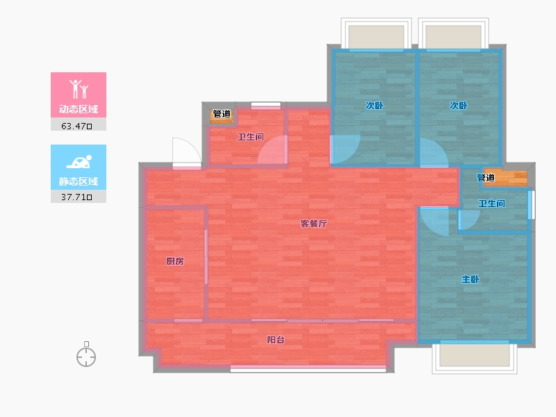 重庆-重庆市-桂语九里2期10号楼套内94m²-94.00-户型库-动静分区