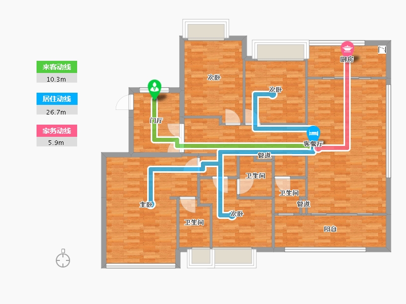 重庆-重庆市-桂语九里6号楼,8号楼,12号楼套内131m²-129.79-户型库-动静线