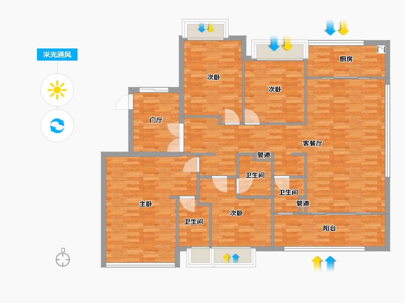 重庆-重庆市-桂语九里6号楼,8号楼,12号楼套内131m²-129.79-户型库-采光通风