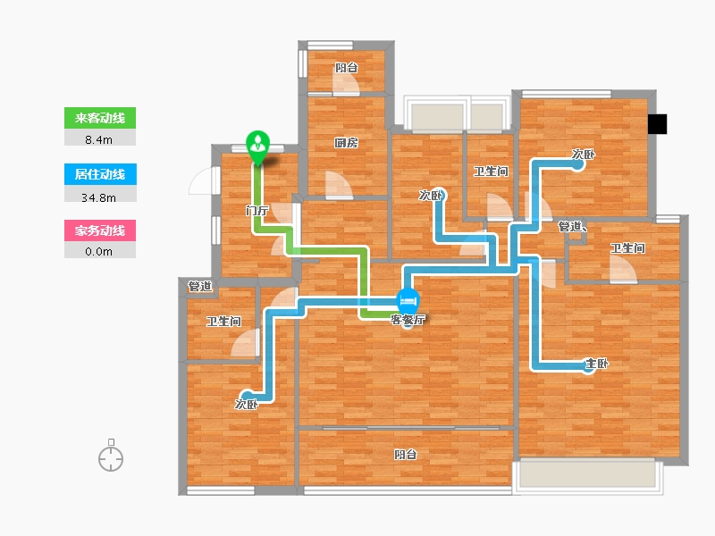 重庆-重庆市-桂语九里8号楼套内128m²-132.67-户型库-动静线