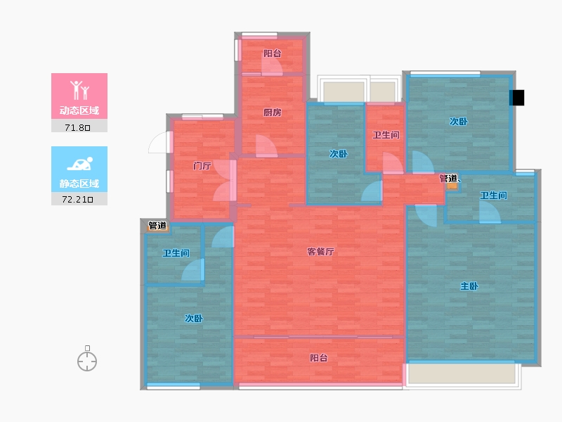 重庆-重庆市-桂语九里8号楼套内128m²-132.67-户型库-动静分区