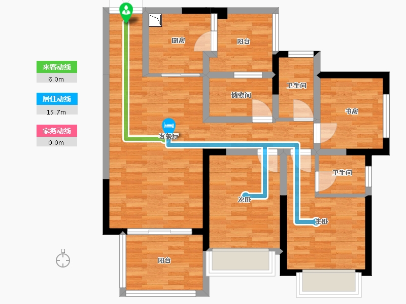 重庆-重庆市-富州平顶山8号楼套内91m²-85.06-户型库-动静线