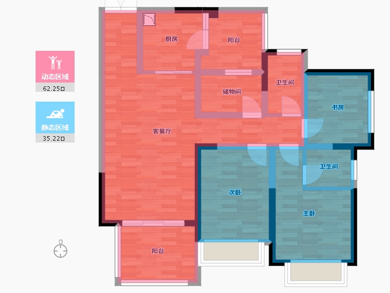 重庆-重庆市-富州平顶山8号楼套内91m²-85.06-户型库-动静分区