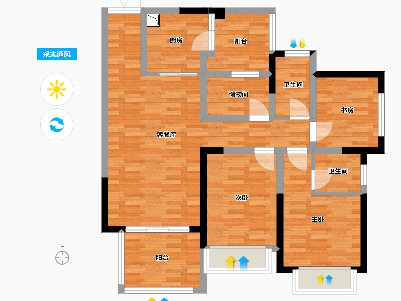 重庆-重庆市-富州平顶山8号楼套内91m²-85.06-户型库-采光通风