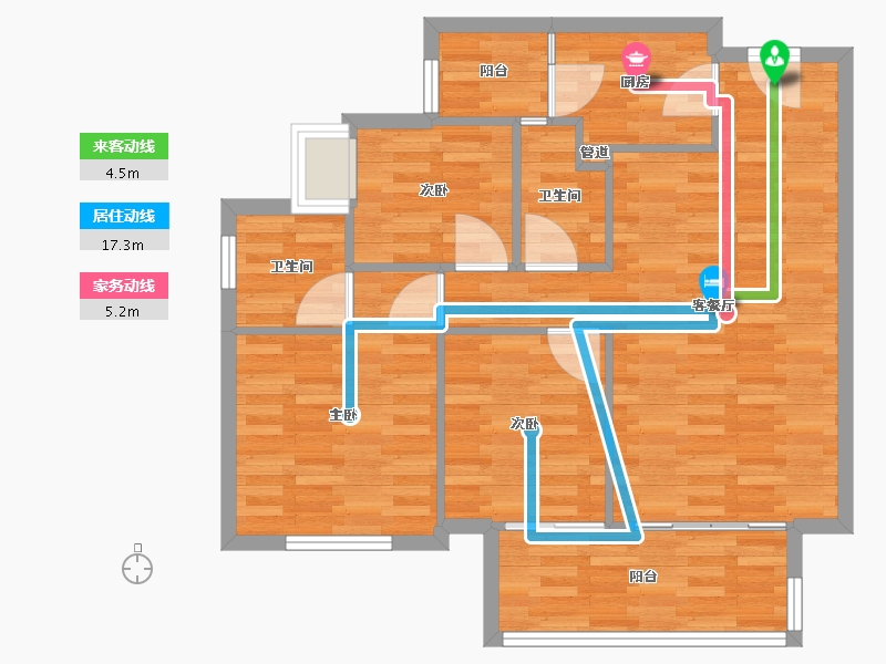 重庆-重庆市-桂语九里2期10号楼套内78m²-78.00-户型库-动静线