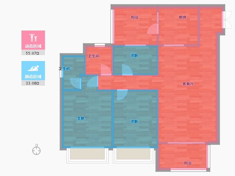 重庆-重庆市-富州平顶山4号楼套内80m²-80.00-户型库-动静分区