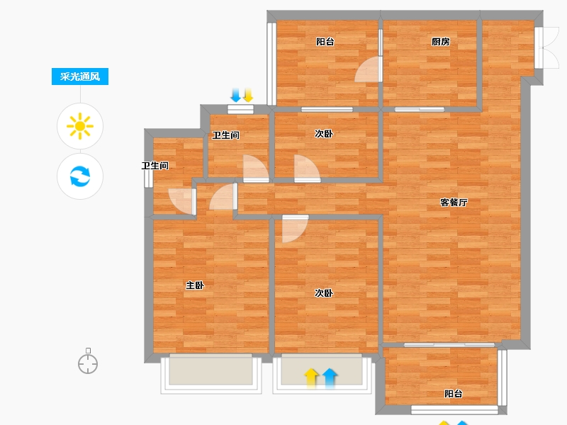 重庆-重庆市-富州平顶山4号楼套内80m²-80.00-户型库-采光通风