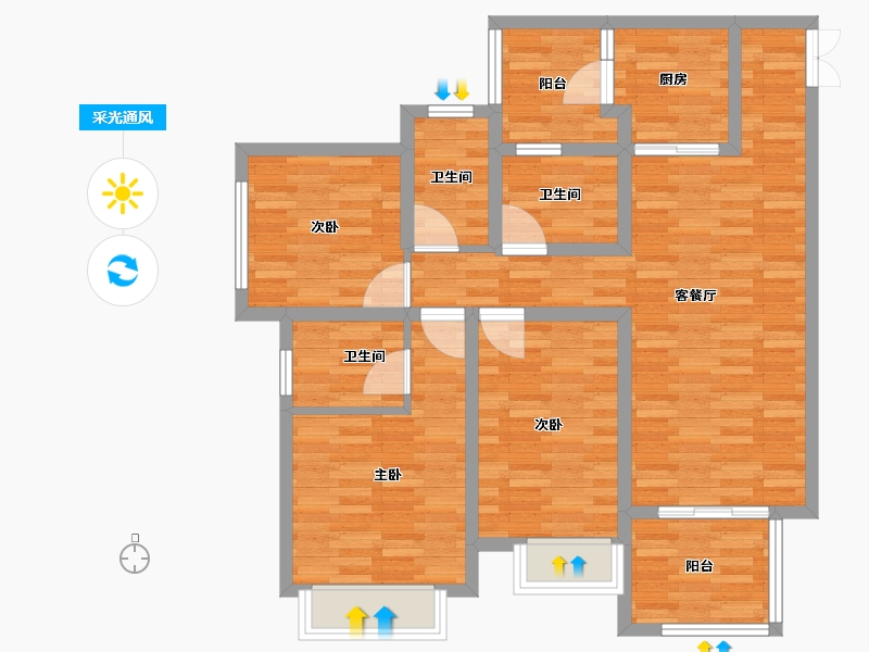 重庆-重庆市-富州平顶山8号楼套内91m²-91.00-户型库-采光通风