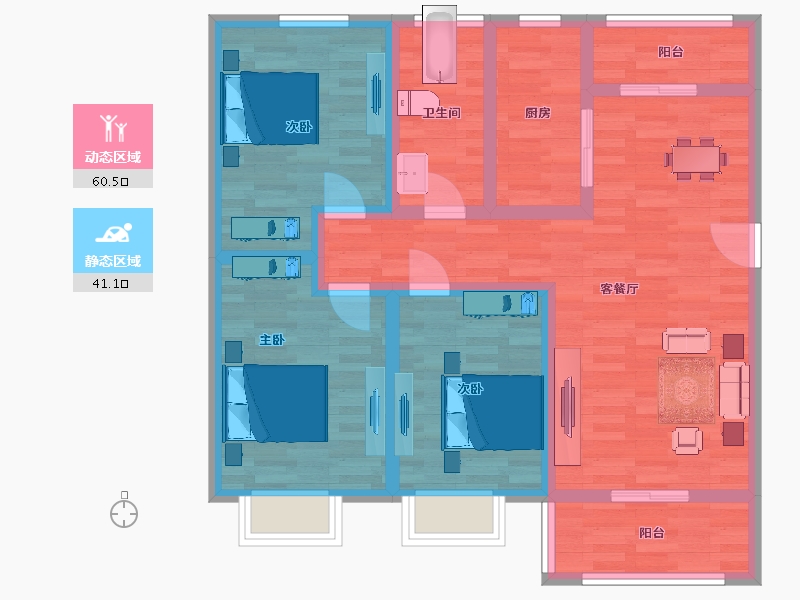 河南省-郑州市-威龙中心城10A户型111m²-89.61-户型库-动静分区