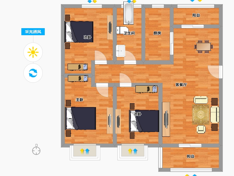 河南省-郑州市-威龙中心城10A户型111m²-89.61-户型库-采光通风