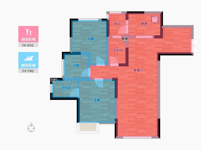 重庆-重庆市-华宇城二期M8地块2号楼,二期M8地块4号楼套内91m²-79.66-户型库-动静分区