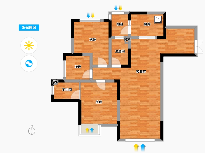 重庆-重庆市-华宇城二期M8地块2号楼,二期M8地块4号楼套内91m²-79.66-户型库-采光通风