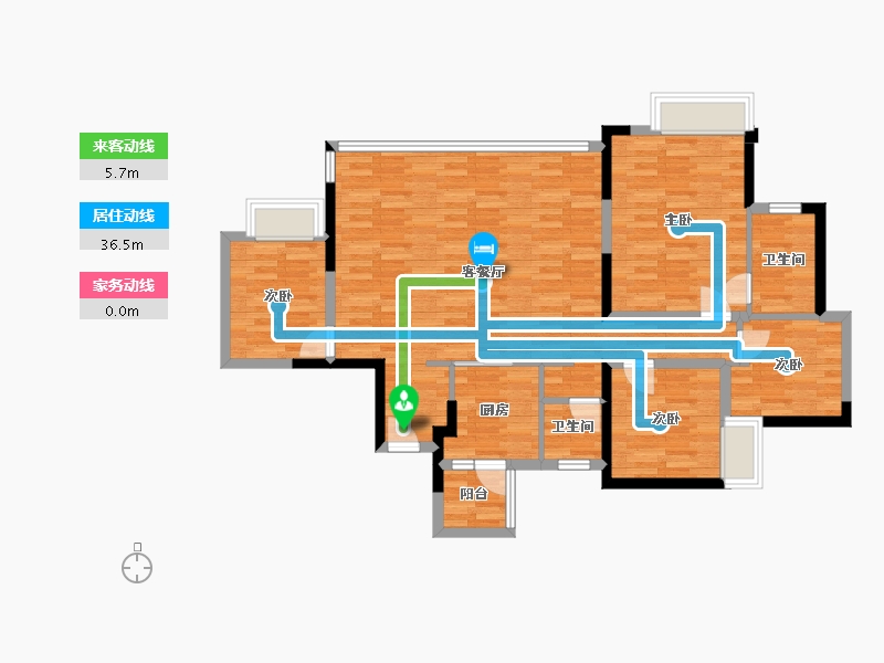 重庆-重庆市-华宇城二期M16地块3号楼套内116m²-97.52-户型库-动静线