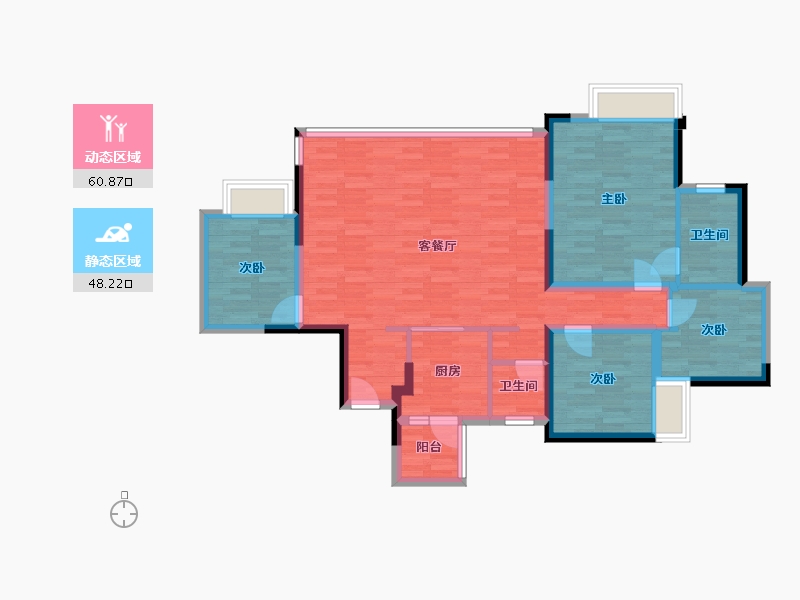 重庆-重庆市-华宇城二期M16地块3号楼套内116m²-97.52-户型库-动静分区