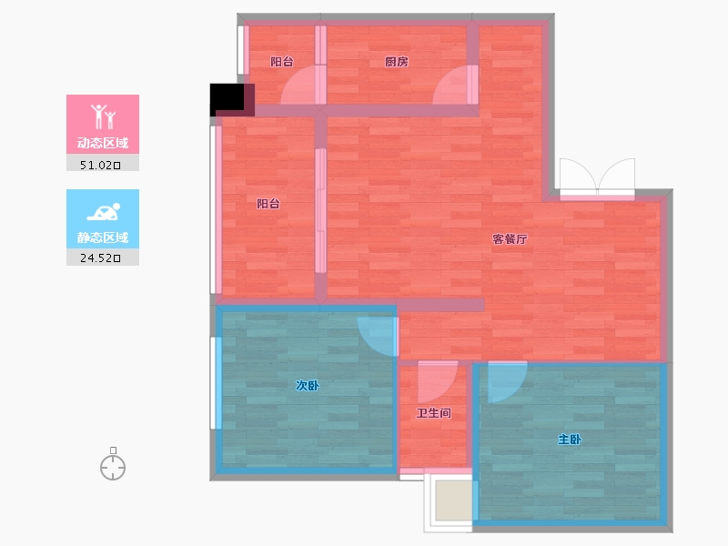 重庆-重庆市-竞发岩湾六十九号84.49m²-67.19-户型库-动静分区