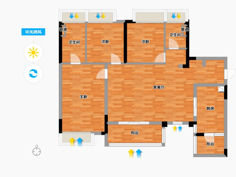 重庆-重庆市-华润置地润西山A2号楼套内107m²-100.16-户型库-采光通风