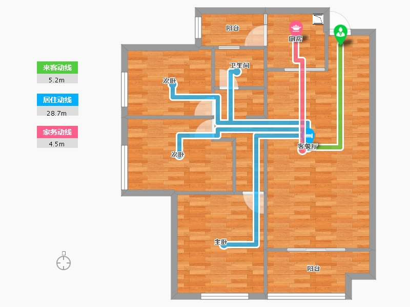 重庆-重庆市-华润置地润西山A2,A10,B5,B6,B7,B8,B11号楼套内85m²-85.00-户型库-动静线