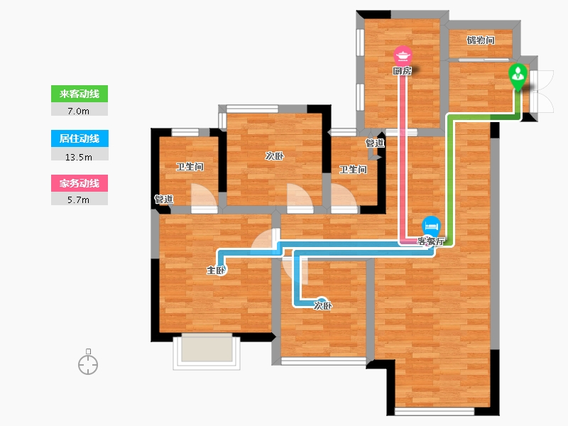 重庆-重庆市-华宇城二期M8地块1号楼,二期M8地块5号楼套内88m²-78.47-户型库-动静线