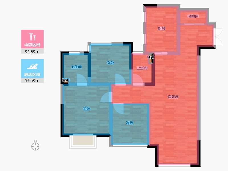 重庆-重庆市-华宇城二期M8地块1号楼,二期M8地块5号楼套内88m²-78.47-户型库-动静分区