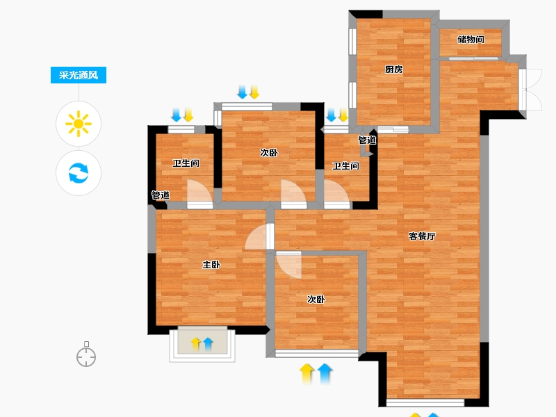 重庆-重庆市-华宇城二期M8地块1号楼,二期M8地块5号楼套内88m²-78.47-户型库-采光通风