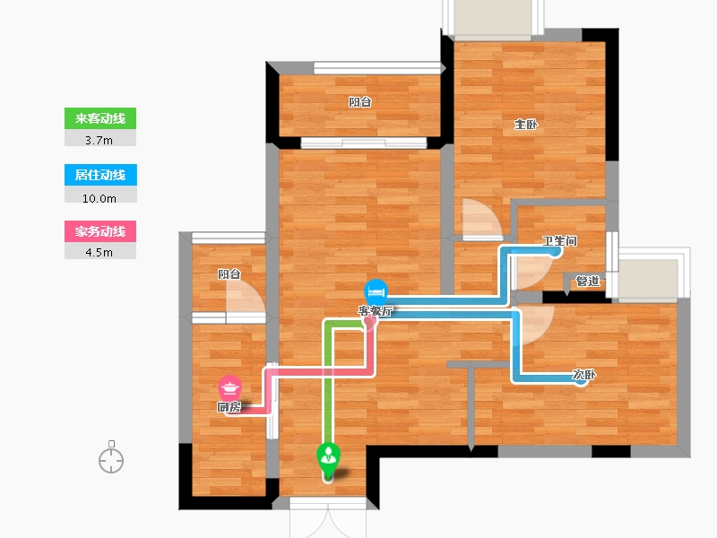 重庆-重庆市-华宇城二期M8地块1号楼,二期M8地块5号楼套内65m²-58.56-户型库-动静线