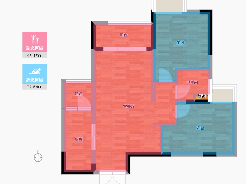 重庆-重庆市-华宇城二期M8地块1号楼,二期M8地块5号楼套内65m²-58.56-户型库-动静分区