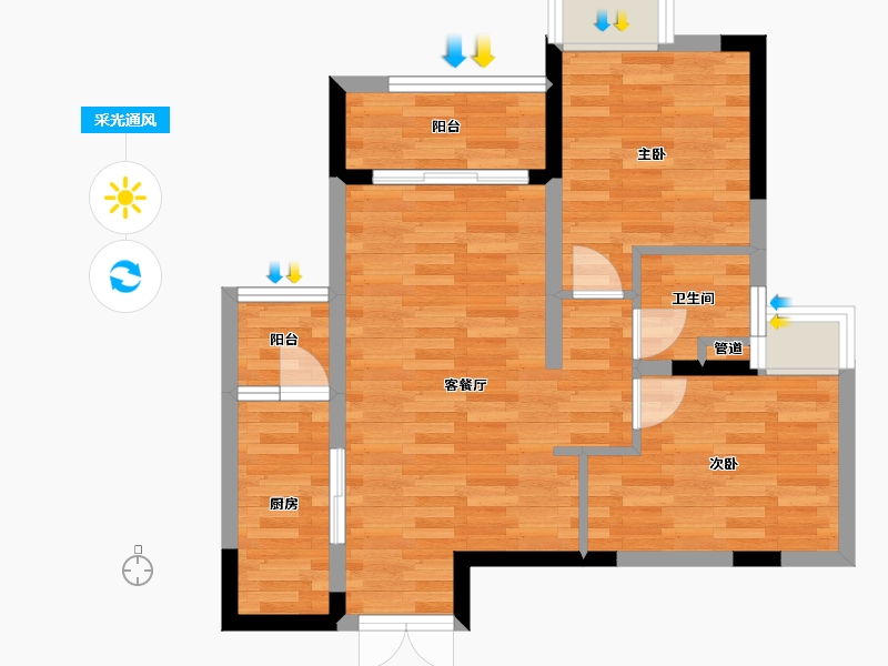 重庆-重庆市-华宇城二期M8地块1号楼,二期M8地块5号楼套内65m²-58.56-户型库-采光通风