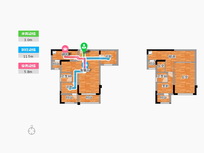 重庆-重庆市-华宇城二期M8地块2号楼,二期M8地块4号楼套内109m²-114.58-户型库-动静线