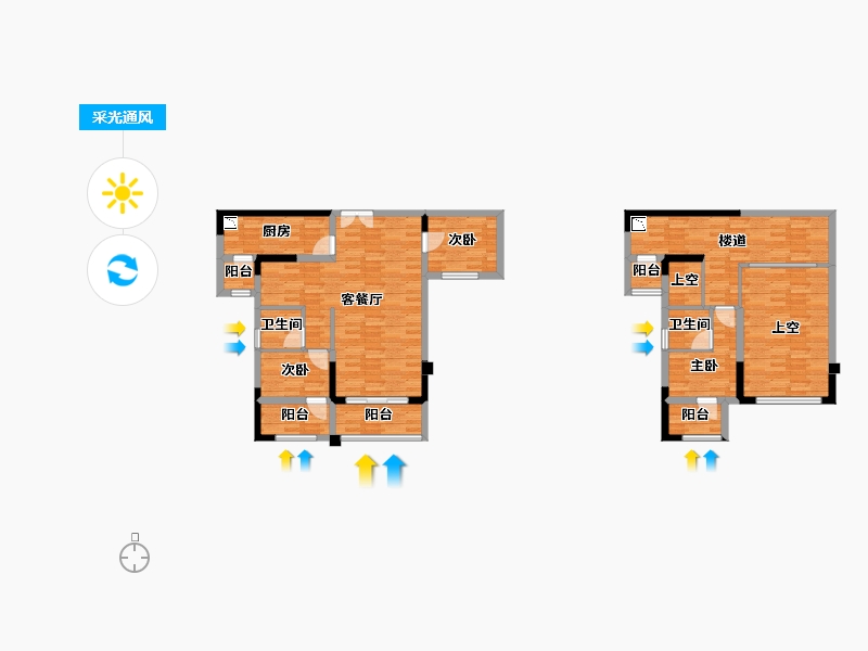 重庆-重庆市-华宇城二期M8地块2号楼,二期M8地块4号楼套内109m²-114.58-户型库-采光通风