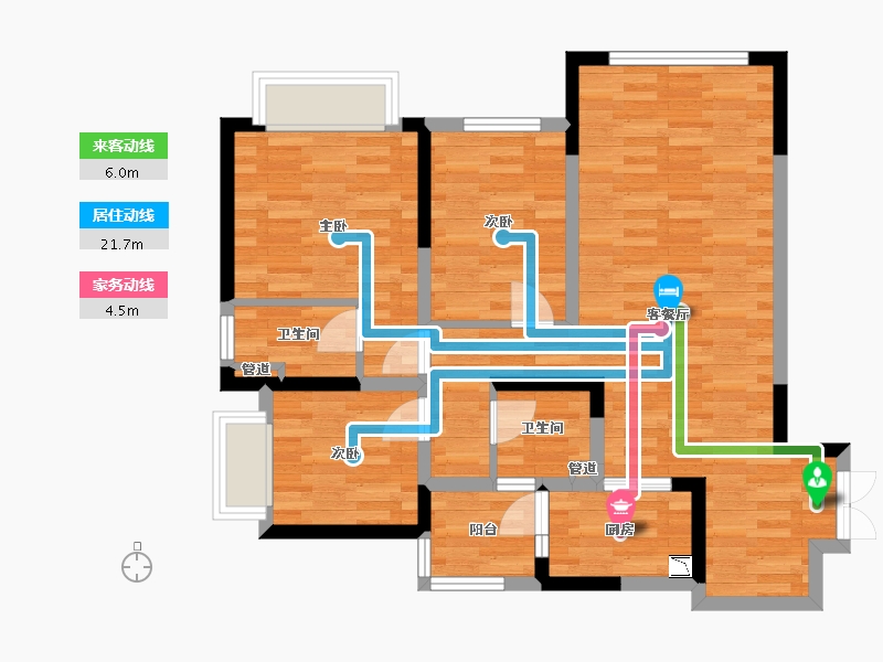 重庆-重庆市-华宇城二期M8地块1号楼,二期M8地块5号楼套内87m²-76.37-户型库-动静线