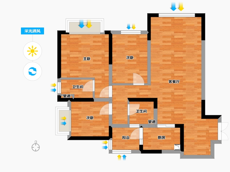 重庆-重庆市-华宇城二期M8地块1号楼,二期M8地块5号楼套内87m²-76.37-户型库-采光通风