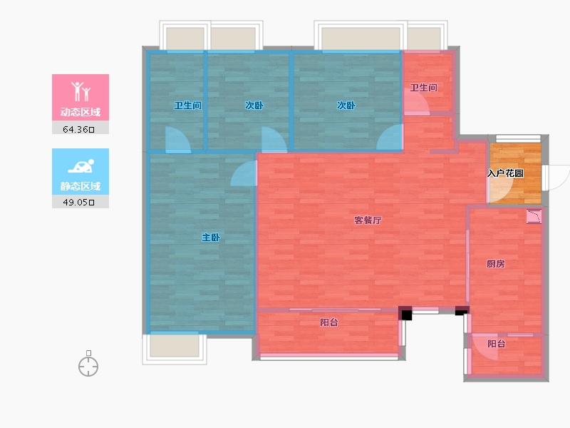 重庆-重庆市-华润置地润西山B7号楼,B8号楼,B11号楼套内108m²-108.00-户型库-动静分区