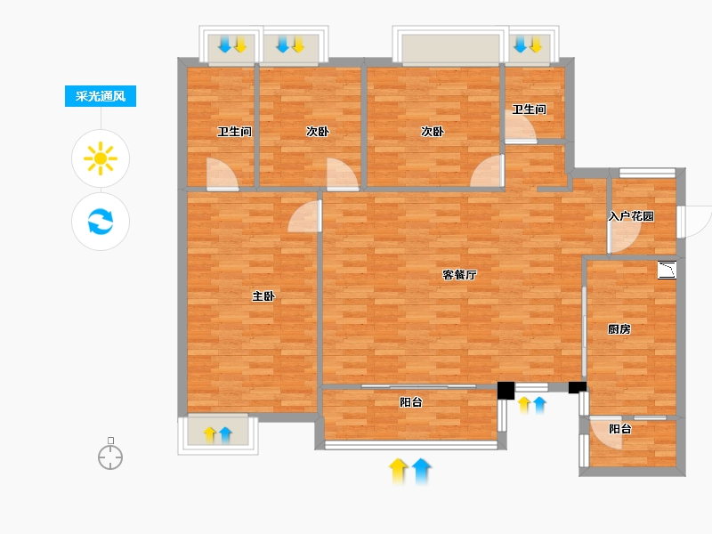 重庆-重庆市-华润置地润西山B7号楼,B8号楼,B11号楼套内108m²-108.00-户型库-采光通风