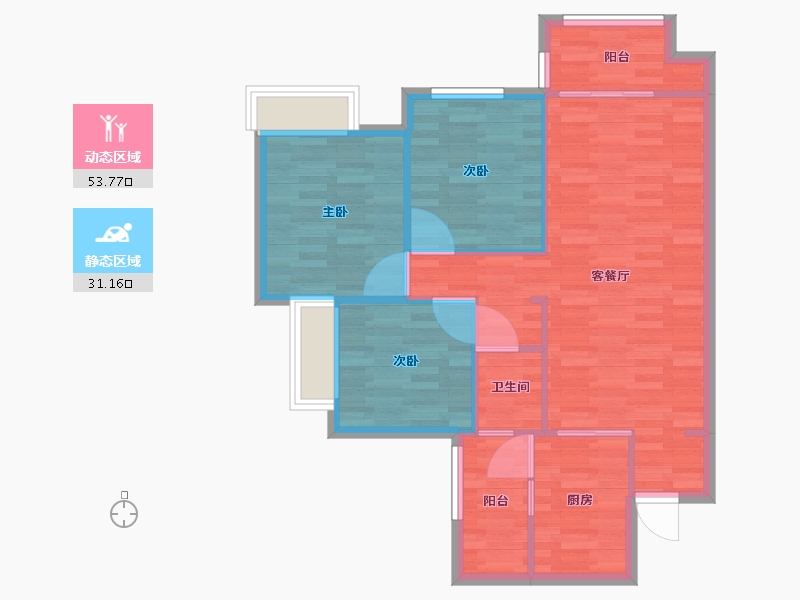 重庆-重庆市-华润置地润西山B5号楼套内79m²-77.05-户型库-动静分区