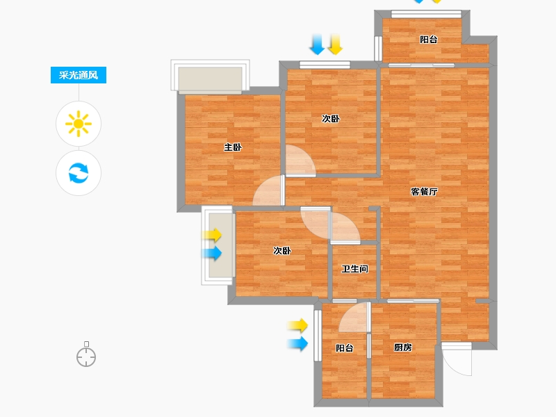 重庆-重庆市-华润置地润西山B5号楼套内79m²-77.05-户型库-采光通风