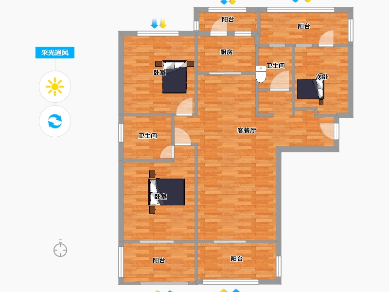 河南省-郑州市-华南城中园D户型20号楼,17号楼132m²-105.92-户型库-采光通风